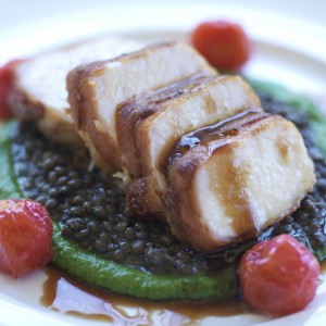Bacon-wrapped sturgeon at Restaurant 1833, a variation of which the restaurant will serve at Thanksgiving